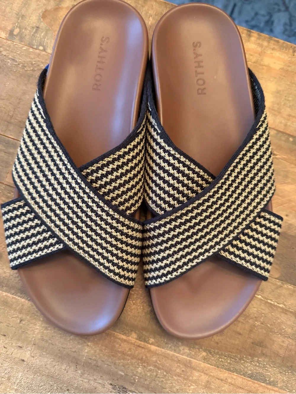 Rothy's weekend slides. Never worn. Black and tan. Very comfortable! - Picture 3 of 4
